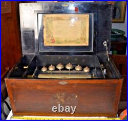 C1800s Large SWISS 6 Bells, 12 Aires Cylinder Music Box 25X14X12