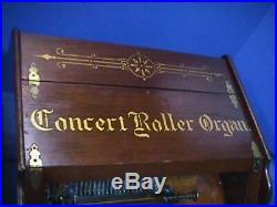 CONCERT Roller Organ+40 Cobs ORIGINAL Gold Letters+Wood PATINA Working Condition