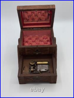 CUENDET Hand Carved Swiss Wood Music Jewelry Box OLD SEE VIDEO WORKS GREAT CUENDET Hand Carved Swiss Wood Music Jewelry Box OLD SEE VIDEO WORKS GREAT