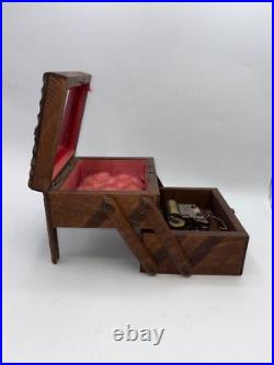 CUENDET Hand Carved Swiss Wood Music Jewelry Box OLD SEE VIDEO WORKS GREAT CUENDET Hand Carved Swiss Wood Music Jewelry Box OLD SEE VIDEO WORKS GREAT