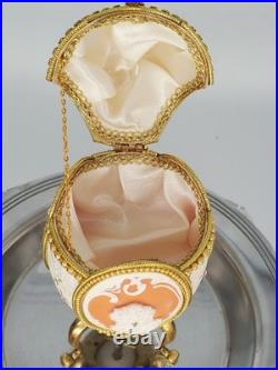 Cameo Jeweled Real Ostrich Egg Pedestal MUSIC BOX Rhinestones Vintage Works