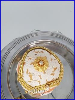 Cameo Jeweled Real Ostrich Egg Pedestal MUSIC BOX Rhinestones Vintage Works