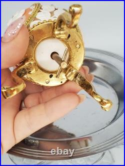 Cameo Jeweled Real Ostrich Egg Pedestal MUSIC BOX Rhinestones Vintage Works