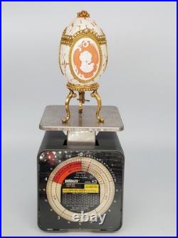 Cameo Jeweled Real Ostrich Egg Pedestal MUSIC BOX Rhinestones Vintage Works