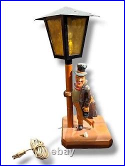 Carved German Black Forest Lamp Post Drunk 17 And 1/2 In Tall With Music Box