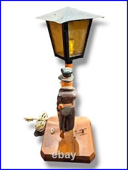 Carved German Black Forest Lamp Post Drunk 17 And 1/2 In Tall With Music Box