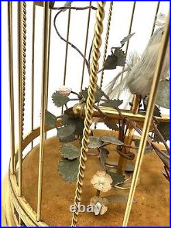 Charming Antique 1920-30 Automaton Mechanical Signing Bird In Gold Cage Works