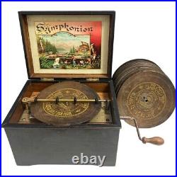 Circa. 1870s Victorian Antique SYMPHONION Hand-wound music box with 33 discs