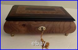Classic Style Burl-Elm with Rosewood/Walnut Border Musical Jewelry Box