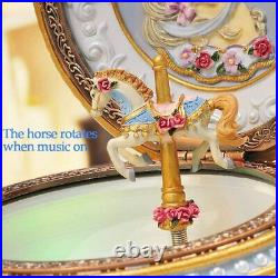 Classical Carousel Horse Music Box LED Lights Twinkling Resin Carved Collectible