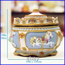 Classical Carousel Horse Music Box LED Lights Twinkling Resin Carved Collectible