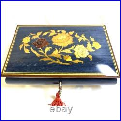Cobalt Blue Jewelry Music Box, Made in Italy Reuge with Key 1940s VTG
