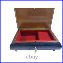 Cobalt Blue Jewelry Music Box, Made in Italy Reuge with Key 1940s VTG