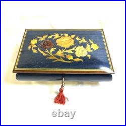 Cobalt Blue Jewelry Music Box, Made in Italy Reuge with Key 1940s VTG