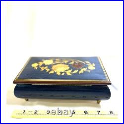 Cobalt Blue Jewelry Music Box, Made in Italy Reuge with Key 1940s VTG