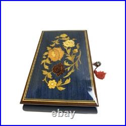 Cobalt Blue Jewelry Music Box, Made in Italy Reuge with Key 1940s VTG