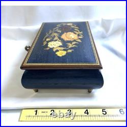 Cobalt Blue Jewelry Music Box, Made in Italy Reuge with Key 1940s VTG