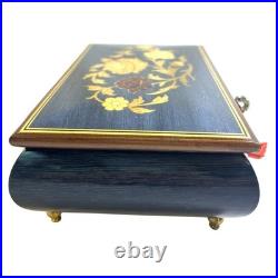 Cobalt Blue Jewelry Music Box, Made in Italy Reuge with Key 1940s VTG