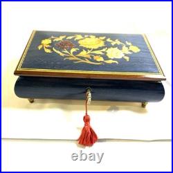Cobalt Blue Jewelry Music Box, Made in Italy Reuge with Key 1940s VTG