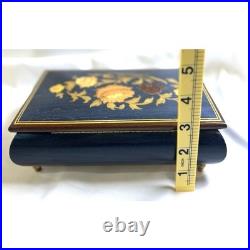 Cobalt Blue Jewelry Music Box, Made in Italy Reuge with Key 1940s VTG
