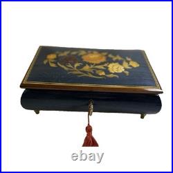 Cobalt Blue Jewelry Music Box, Made in Italy Reuge with Key 1940s VTG