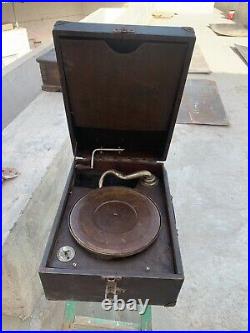Collectible Old Wooden Portable Gramophone with Case Box Need Restoration