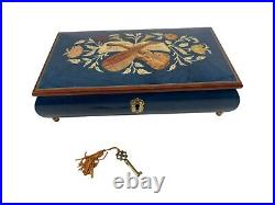 Collectible Reuge Sainte-Croix Swiss Music Box, Fine Woods Inlaid Varnished Hand