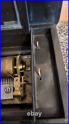 Cylinder Music Box Large 10 Airs Songs Hand Crank Wood Antique 63 Keys Roller