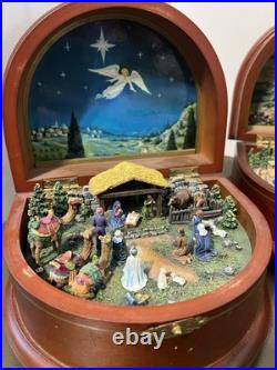 Danbury Mint Lot 4 Music Box 3 Unique Nativity 1 White Christmas Wood Distressed