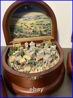 Danbury Mint Lot 4 Music Box 3 Unique Nativity 1 White Christmas Wood Distressed