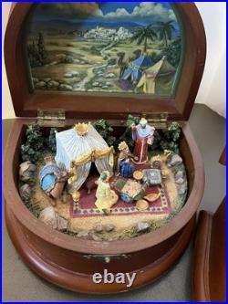 Danbury Mint Lot 4 Music Box 3 Unique Nativity 1 White Christmas Wood Distressed