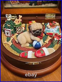 Danbury Mint Pug In The Window Christmas Music Box HTF & Mint