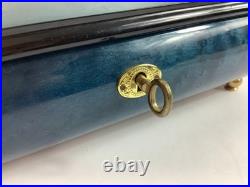 Dancing Ballerinas Locking Music Box Jewelry Box Wood Inlay Blue withKey Emperor W