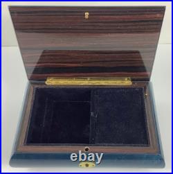 Dancing Ballerinas Locking Music Box Jewelry Box Wood Inlay Blue withKey Emperor W