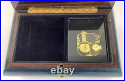 Dancing Ballerinas Locking Music Box Jewelry Box Wood Inlay Blue withKey Emperor W