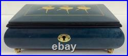 Dancing Ballerinas Locking Music Box Jewelry Box Wood Inlay Blue withKey Emperor W
