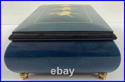 Dancing Ballerinas Locking Music Box Jewelry Box Wood Inlay Blue withKey Emperor W