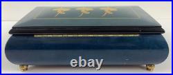 Dancing Ballerinas Locking Music Box Jewelry Box Wood Inlay Blue withKey Emperor W