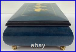 Dancing Ballerinas Locking Music Box Jewelry Box Wood Inlay Blue withKey Emperor W