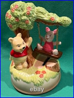 Disney Park Vintage 1990 Winnie Pooh Piglet Swinging Rotate Retire Music Box New