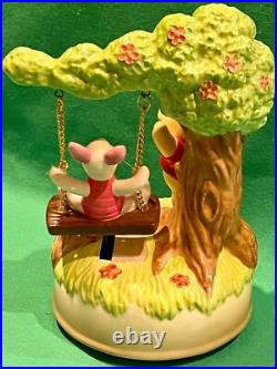 Disney Park Vintage 1990 Winnie Pooh Piglet Swinging Rotate Retire Music Box New