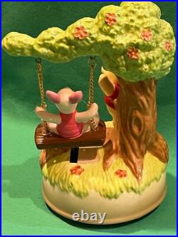 Disney Park Vintage 1990 Winnie Pooh Piglet Swinging Rotate Retire Music Box New