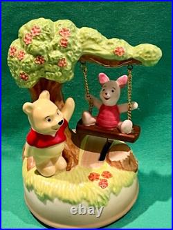 Disney Park Vintage 1990 Winnie Pooh Piglet Swinging Rotate Retire Music Box New