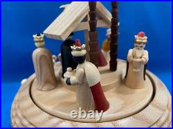 ERZGEBIRGE Christmas Music Box Nativity Carved Wood Richard Glaesser Germany Box