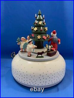 ERZGEBIRGE Christmas Music Box Tree Angels Carved Wood Germany KWO Reuge Romance