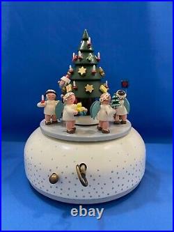 ERZGEBIRGE Christmas Music Box Tree Angels Carved Wood Germany KWO Reuge Romance