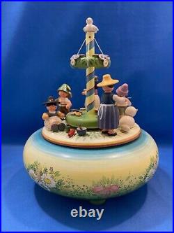 ERZGEBIRGE Spring Music Box Children May Pole Wood Germany KWO Reuge Romance