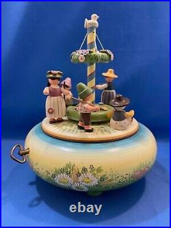 ERZGEBIRGE Spring Music Box Children May Pole Wood Germany KWO Reuge Romance