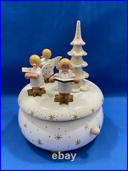 ERZGEBIRGE Ulbricht REUGE Christmas Music Box Musical Angels Wood Germany Vtg