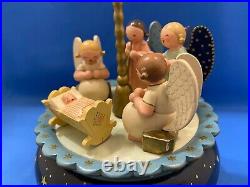 ERZGEBIRGE Wendt Kuhn THORENS Music Box Angel Crib Carved Wood Germany